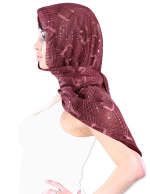 Hand Embroidered Square Shining Sequins Lace Triangle Scarf Shawl with Dangling Balls