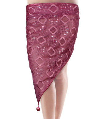 Hand Embroidered Square Shining Sequins Lace Triangle Scarf Shawl with Dangling Balls