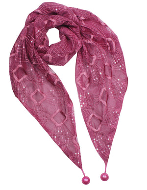 Hand Embroidered Square Shining Sequins Lace Triangle Scarf Shawl with Dangling Balls