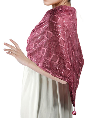 Hand Embroidered Square Shining Sequins Lace Triangle Scarf Shawl with Dangling Balls