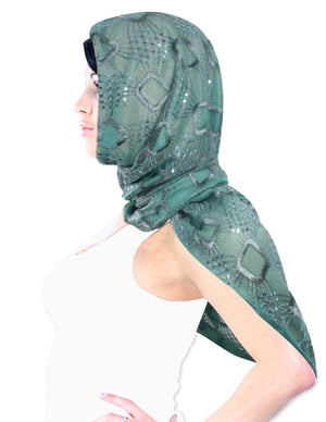 Hand Embroidered Square Shining Sequins Lace Triangle Scarf Shawl with Dangling Balls