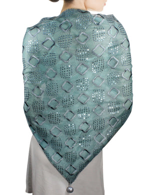 Hand Embroidered Square Shining Sequins Lace Triangle Scarf Shawl with Dangling Balls