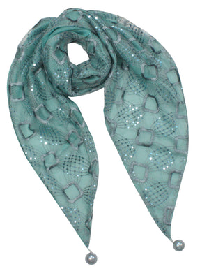 Hand Embroidered Square Shining Sequins Lace Triangle Scarf Shawl with Dangling Balls