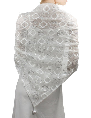 Hand Embroidered Square Shining Sequins Lace Triangle Scarf Shawl with Dangling Balls