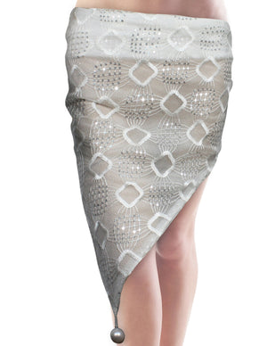 Hand Embroidered Square Shining Sequins Lace Triangle Scarf Shawl with Dangling Balls