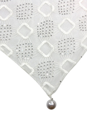 Hand Embroidered Square Shining Sequins Lace Triangle Scarf Shawl with Dangling Balls