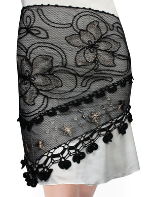 Hand Embroidered Lily Flower Beaded Metallic Threads Hand Knitted Lace Triangle Scarf