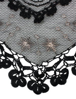 Hand Embroidered Lily Flower Beaded Metallic Threads Hand Knitted Lace Triangle Scarf