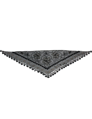 Hand Embroidered Lily Flower Beaded Metallic Threads Hand Knitted Lace Triangle Scarf