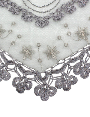 Hand Embroidered Lily Flower Beaded Metallic Threads Hand Knitted Lace Triangle Scarf