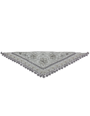 Hand Embroidered Lily Flower Beaded Metallic Threads Hand Knitted Lace Triangle Scarf