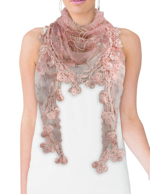Hand Embroidered Lily Flower Beaded Metallic Threads Hand Knitted Lace Triangle Scarf