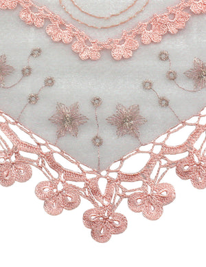 Hand Embroidered Lily Flower Beaded Metallic Threads Hand Knitted Lace Triangle Scarf
