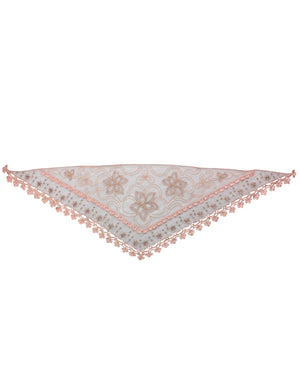Hand Embroidered Lily Flower Beaded Metallic Threads Hand Knitted Lace Triangle Scarf