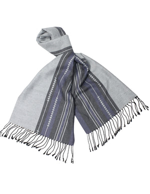 Reversible Stripe and Lace Pattern Silky Cashmere Feel Long Scarf