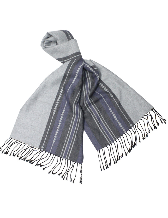 Reversible Stripe and Lace Pattern Silky Cashmere Feel Long Scarf