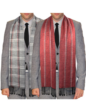 Reversible Gentleman Stripe Plaid Silky Cashmere Feel Long Scarf