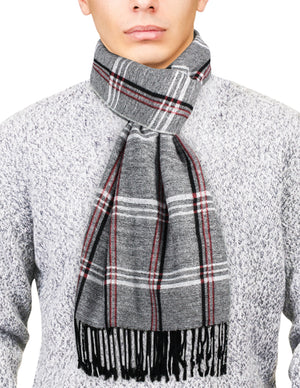 Reversible Gentleman Stripe Plaid Silky Cashmere Feel Long Scarf