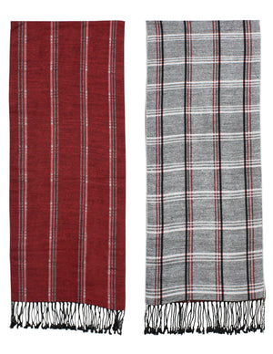 Reversible Gentleman Stripe Plaid Silky Cashmere Feel Long Scarf