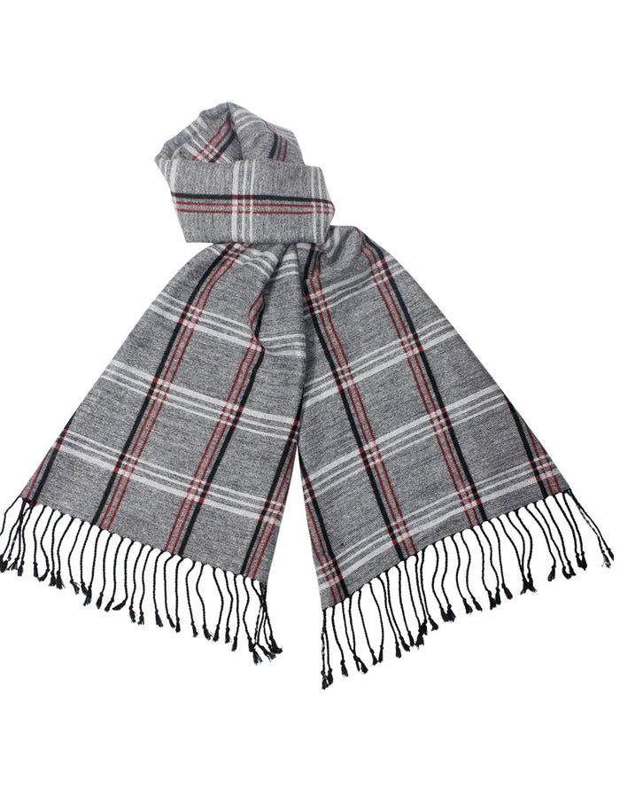 Reversible Gentleman Stripe Plaid Silky Cashmere Feel Long Scarf