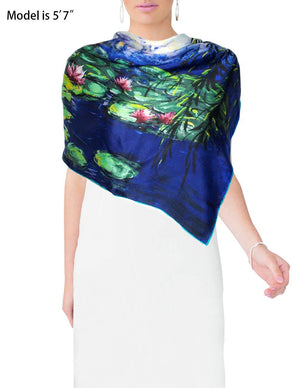 [product type] | 100% Luxury Square Silk Scarf - Claude Monet's Artwork | Dahlia