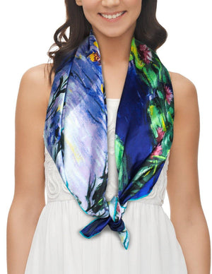 [product type] | 100% Luxury Square Silk Scarf - Claude Monet's Artwork | Dahlia