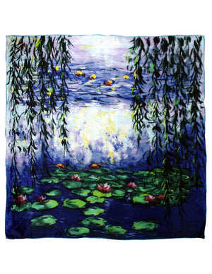 [product type] | 100% Luxury Square Silk Scarf - Claude Monet's Artwork | Dahlia