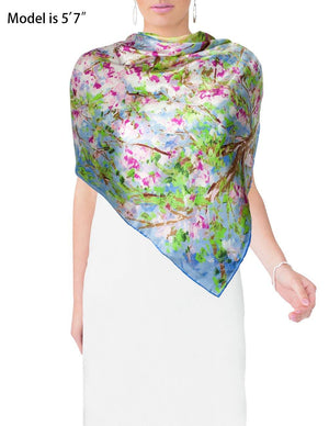 [product type] | 100% Luxury Square Silk Scarf - Claude Monet's Artwork | Dahlia