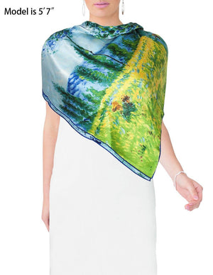 [product type] | 100% Luxury Square Silk Scarf - Claude Monet's Artwork | Dahlia