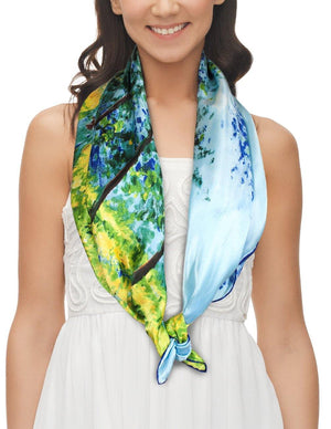 [product type] | 100% Luxury Square Silk Scarf - Claude Monet's Artwork | Dahlia