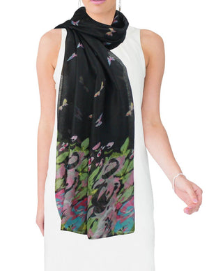 Butterfly Flower Garden Sheer Long Scarf Shawl