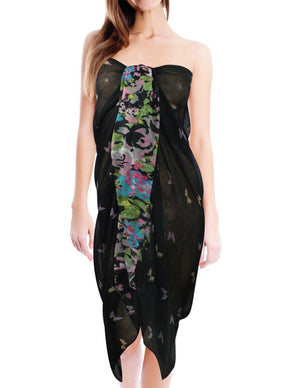 Butterfly Flower Garden Sheer Long Scarf Shawl