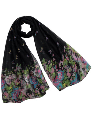 Butterfly Flower Garden Sheer Long Scarf Shawl