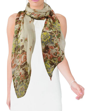 Butterfly Flower Garden Sheer Long Scarf Shawl