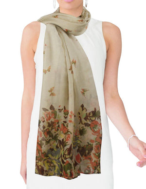 Butterfly Flower Garden Sheer Long Scarf Shawl