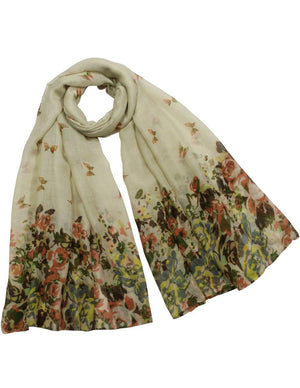 Butterfly Flower Garden Sheer Long Scarf Shawl