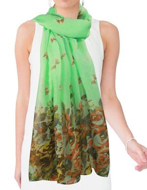 Butterfly Flower Garden Sheer Long Scarf Shawl