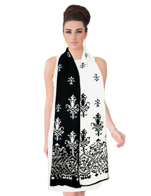 Reversible Black and White Porcelain Knit Long Scarf
