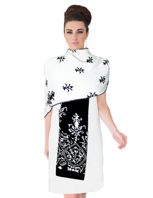 Reversible Black and White Porcelain Knit Long Scarf