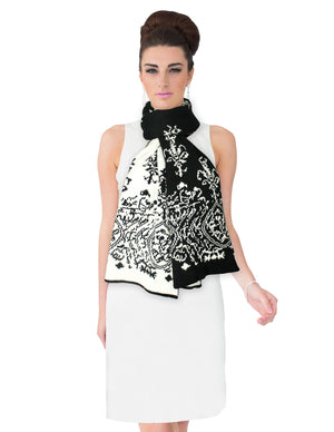 Reversible Black and White Porcelain Knit Long Scarf