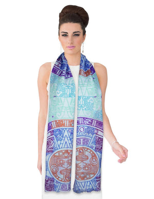 100% Wool Scarfs Wraps and Shawls Aztec Sun Stone Print - Dahlia