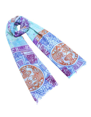 100% Wool Scarfs Wraps and Shawls Aztec Sun Stone Print - Dahlia