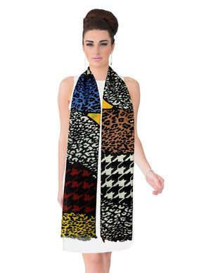 100% Wool Scarfs Wraps and Shawls Colorful Pattern Patchwork - Dahlia