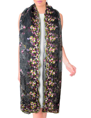 Exquisite Vine Blossom Embroidery Chiffon Evening Scarf Shawl