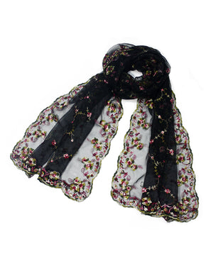 Exquisite Vine Blossom Embroidery Chiffon Evening Scarf Shawl
