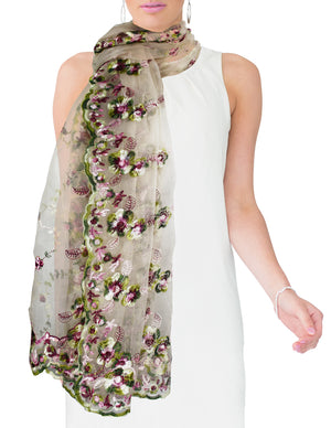Exquisite Vine Blossom Embroidery Chiffon Evening Scarf Shawl