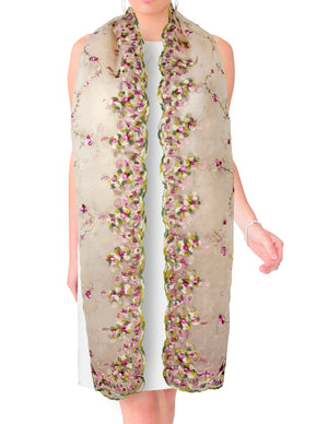 Exquisite Vine Blossom Embroidery Chiffon Evening Scarf Shawl