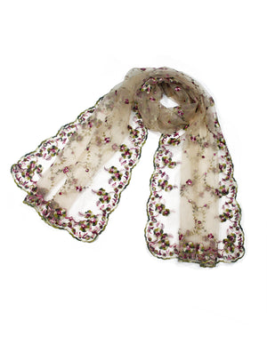 Exquisite Vine Blossom Embroidery Chiffon Evening Scarf Shawl