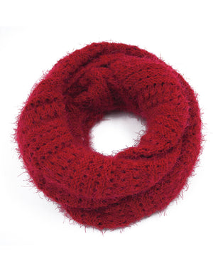 Feather Yarn Knit Eyelet Pattern Infinity Scarf