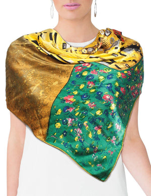 [product type] | 100% Luxury Square Silk Scarf - Gustav Klimt's Artwork | Dahlia